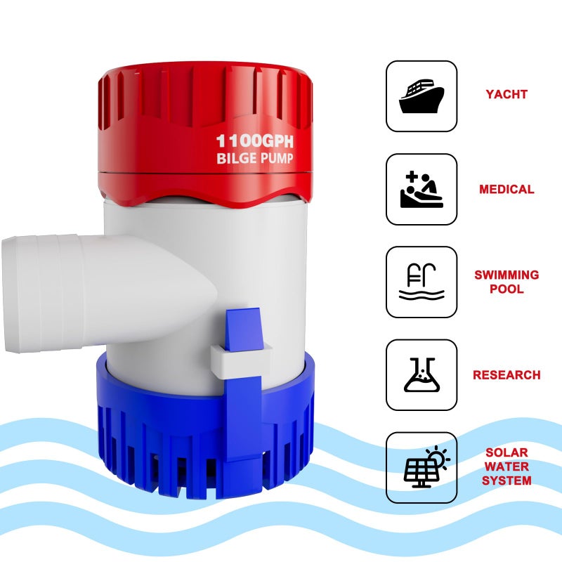 Sanuke 1100gph Bilge Pump,1-1/8" Outlet, Electric 12V Submersible Marine Water Pump Accessories Marin Boat, Non- Automatic Bilge Pump for Boats, Ponds, Pools, Spas Silent, Boat Caravan RV, Low Noise - Image 4